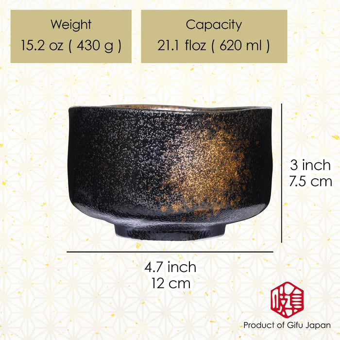 Mino Ware Japanese Matcha Bowl Kuro Sakin Gesho Black 13.6 fl oz - Matcha Tea Cup Ceremony, Authentic Pottery, Japanese Ceramic Bowl