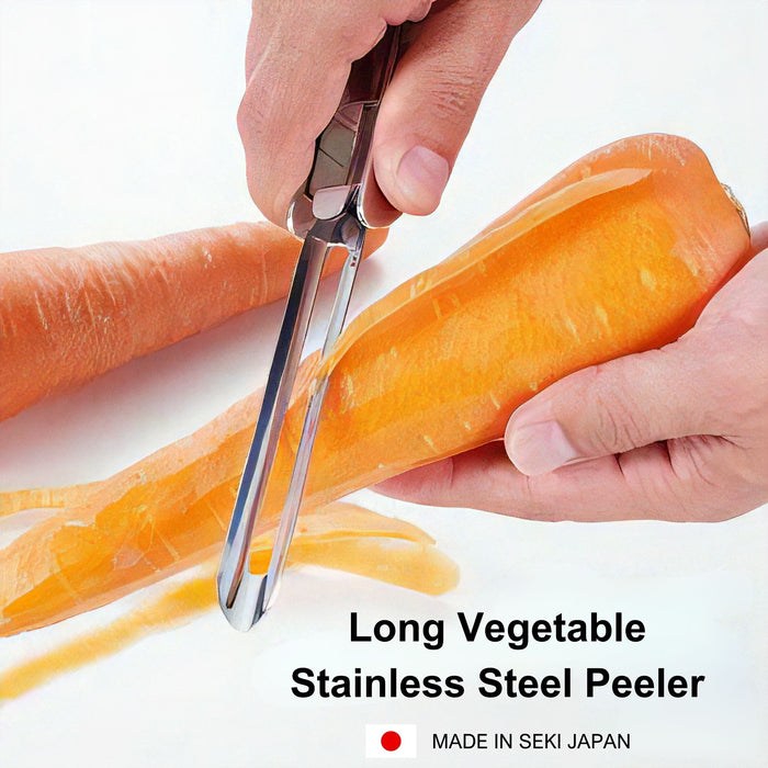 Seki Japan Professional Long Vegetable Peeler - Japanese Stainless Steel Blade with Plastic Safety Cover