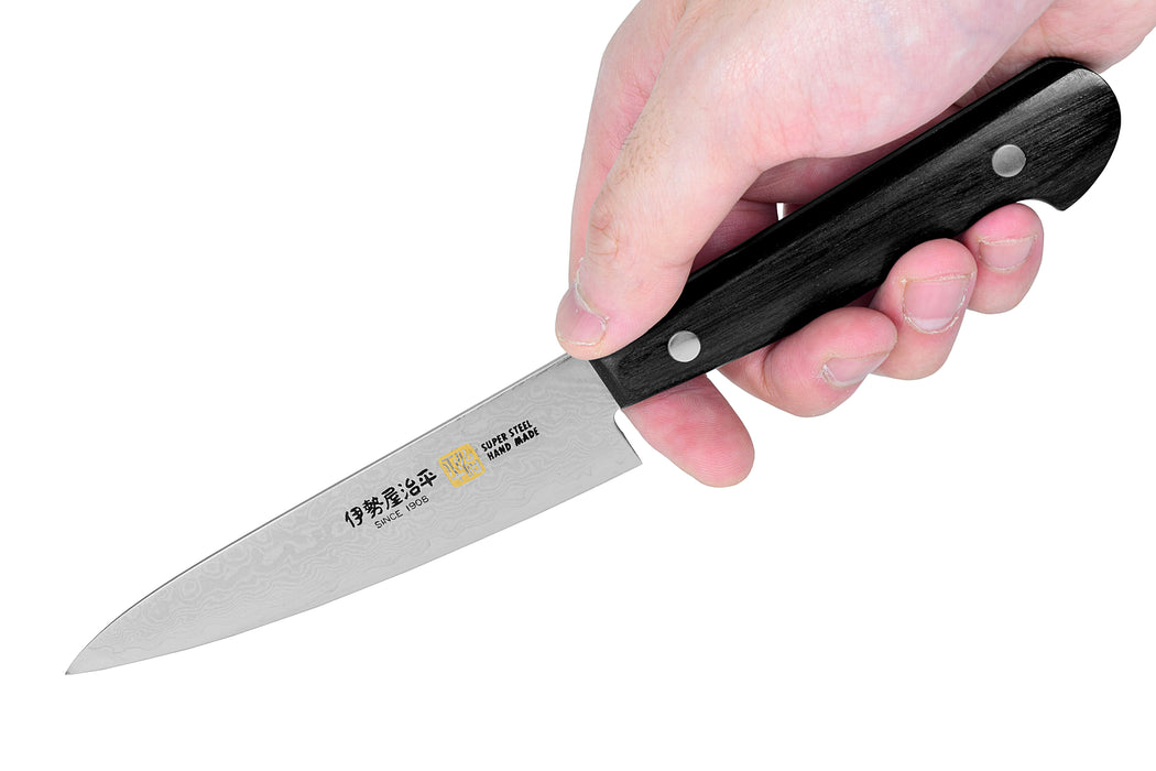Iseya Jihei Damascus Petty Knife 120mm Japanese Chef Knife Black Pakka Handle G-1