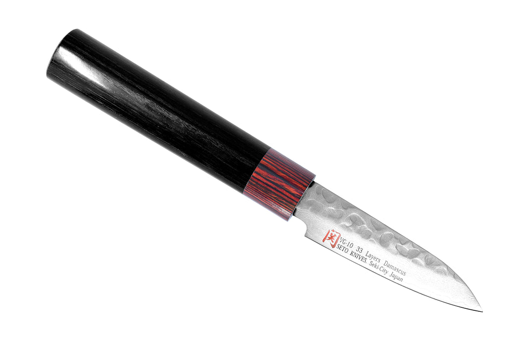Iseya Jihei Hand-Forged Damascus Paring Knife 76mm Japanese Knife Laminated Wood Handle Mahogany Ferrule I-0