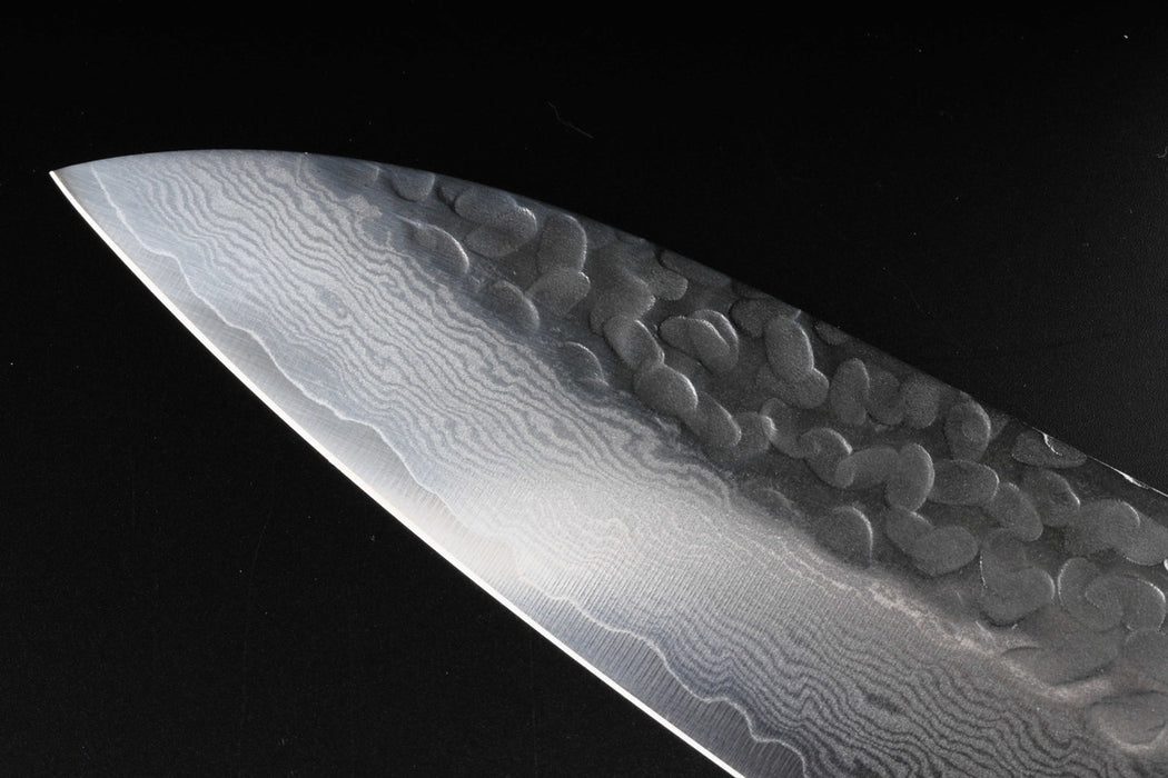 Iseya Jihei Hand-Forged Damascus Paring Knife 76mm Japanese Knife Laminated Wood Handle Mahogany Ferrule I-0
