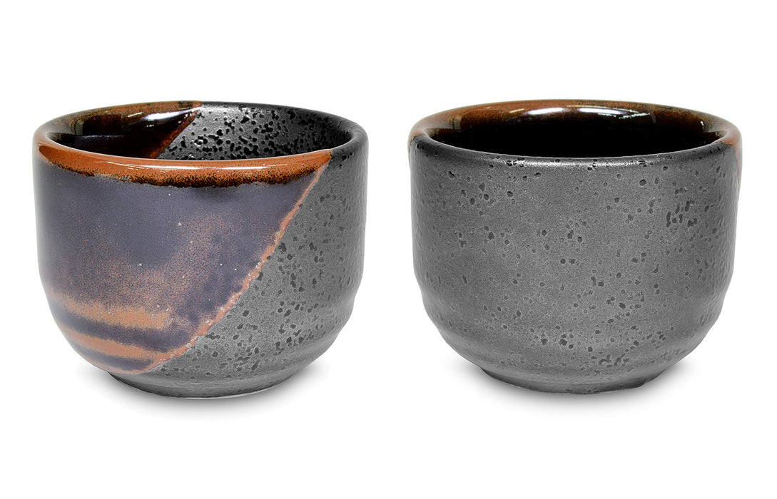 Mino Ware Traditional Japanese Sake Set, Tokkuri Bottle and 4 Ochoko Cups, Black Kuro Oribe