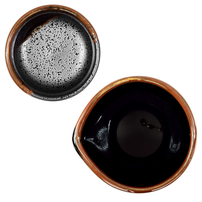 Mino Ware Traditional Japanese Sake Set, Tokkuri Bottle and 4 Ochoko Cups, Black Kuro Oribe