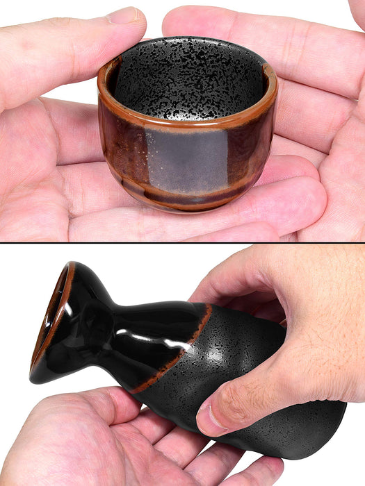 Mino Ware Traditional Japanese Sake Set, Tokkuri Bottle and 4 Ochoko Cups, Black Kuro Oribe