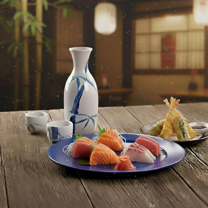 Mino Ware Traditional Japanese Sake Set, Tokkuri Bottle and 4 Ochoko Cups, White Nashijidake