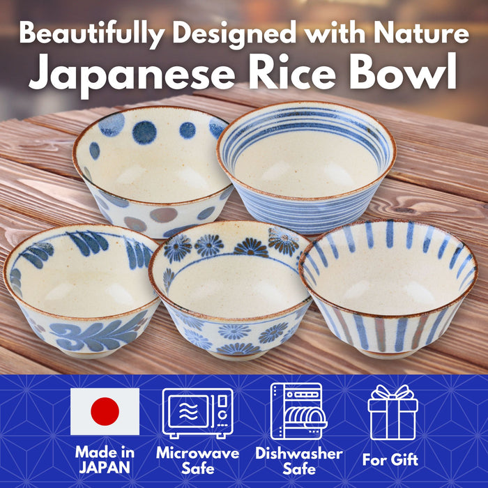 Mino Ware Japanese Rice Bowl, Rice Ramen Noodle Soup Sarada Pasta, PAIKAJI Warp Chawan, 5.0 inch, Rain Set of 2