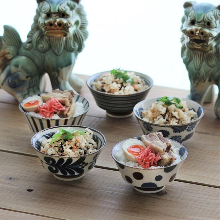 Mino Ware Japanese Rice Bowl, Rice Ramen Noodle Soup Sarada Pasta, PAIKAJI Warp Chawan, 5.0 inch, Star Set of 2