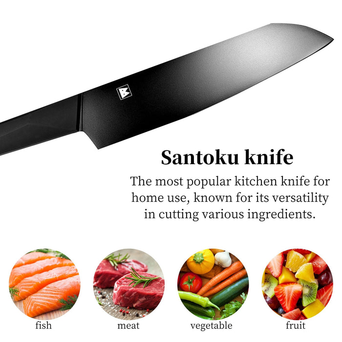 Seki Japan Via Kitchen Japanese Utility Chef Kitchen Knife, Molybdenum Steel Santoku Knife, TPR & ABS Handle, 175 mm (6.8 in)