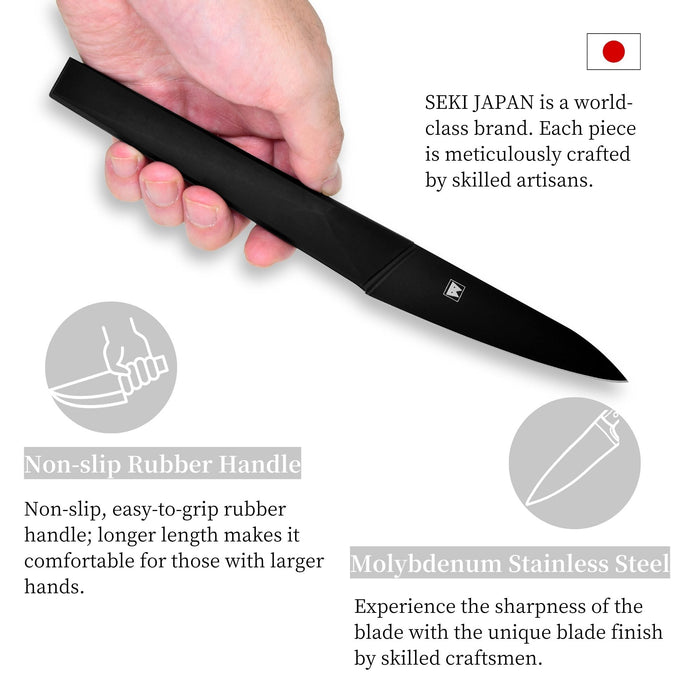 Seki Japan Via Kitchen Japanese Utility Paring Knife, Molybdenum Steel Fruit Knife, TPR & ABS Handle, 100 mm (3.9 in)