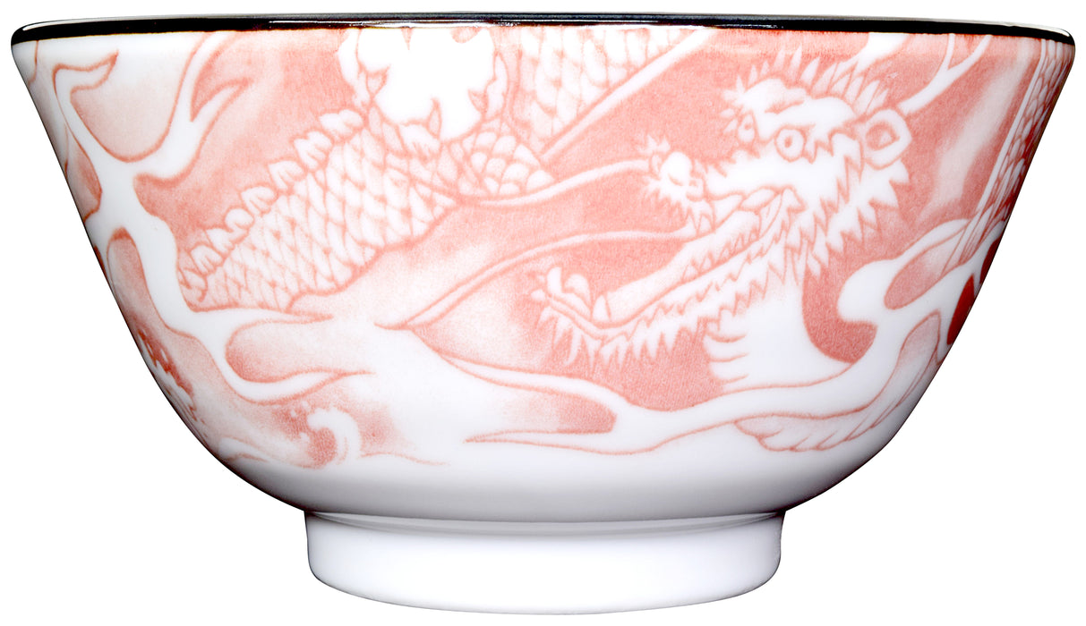 Mino Ware Japanese Rice Bowl, Rice Ramen Noodle Soup Sarada Pasta, Red Dragon Design Chawn, 2.5 inch 8.8oz, Set of 2