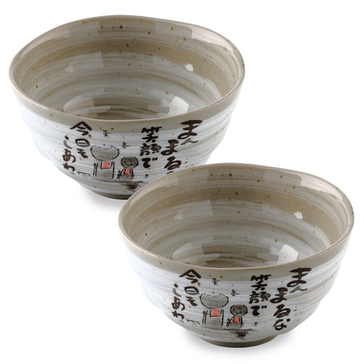 MIno Yaki(Ware) Handmade Japanese Rice Bowls Japanese Poem Jizo, Set of 2, 4.5 inch, Cereal Bowls, Ceramic Miso Soup Bowls, Serving Bowls for Pasta, Small Salad, Ramen Udon Noodle, Dessert, Fruit