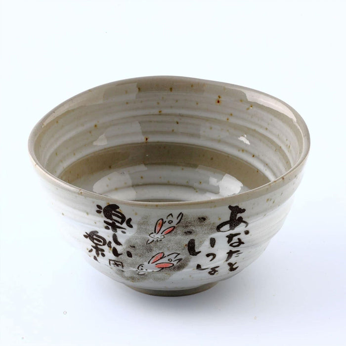 MIno Yaki(Ware) Handmade Japanese Rice Bowls Japanese Poem Rabbit, Set of 2, 4.5 inch, Cereal Bowls, Ceramic Miso Soup Bowls, Serving Bowls for Pasta, Small Salad, Ramen Udon Noodle, Dessert, Fruit