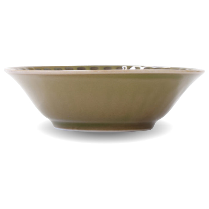 Mino Ware Serving Bowls, 4.5 inch, Emboss-Tokusa, Olive Green, Dessert Bowls, Microwave/Dishwasher Safe, Set of 2