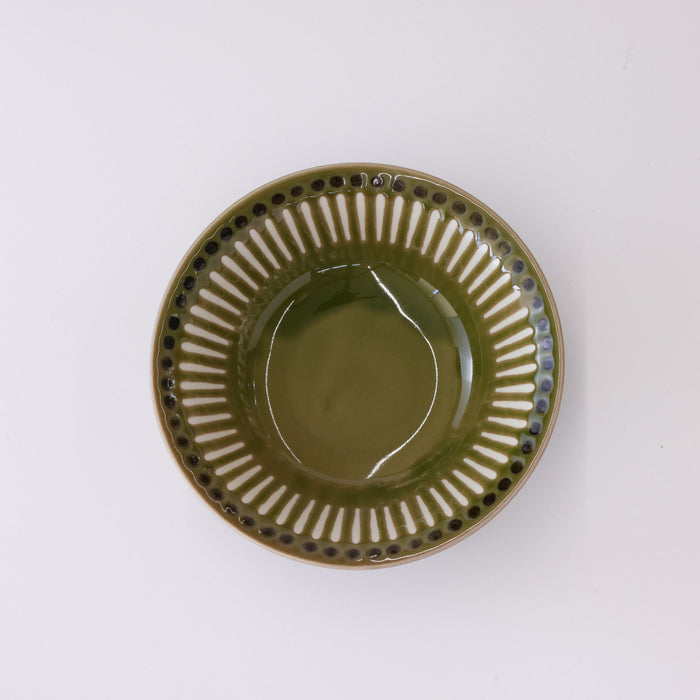 Mino Ware Emboss Tokusa Bowl Olive Green - 6 fl oz, 6 inch