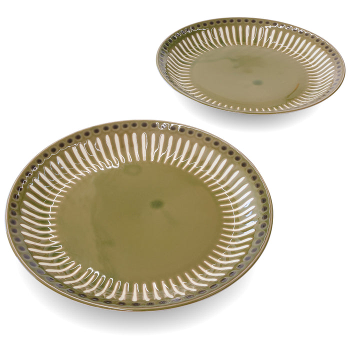 Mino Ware Diner Plates, 10.1 inch, Olive Green, Curry/Pasta, Japanese Ceramic Plates, Microwave/Dishwasher Safe, Set of 2