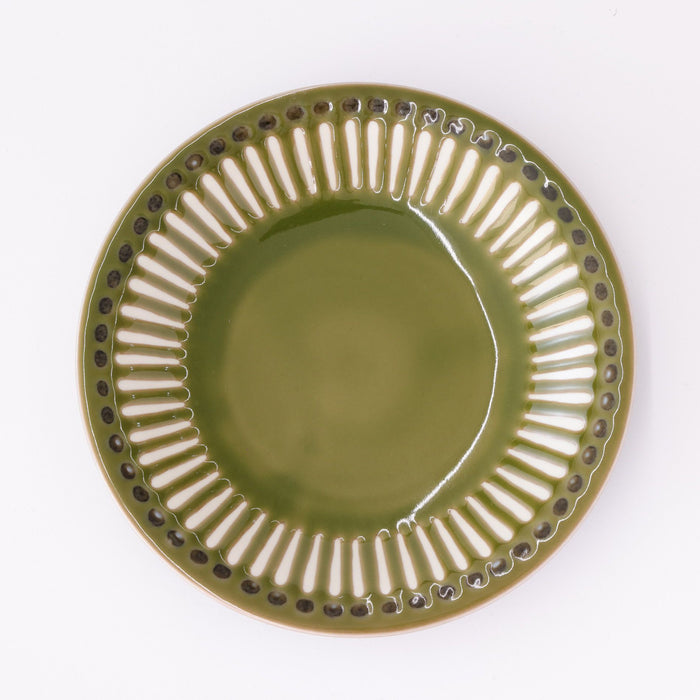 Mino Ware Emboss Tokusa Plate Olive Green - 6 inch