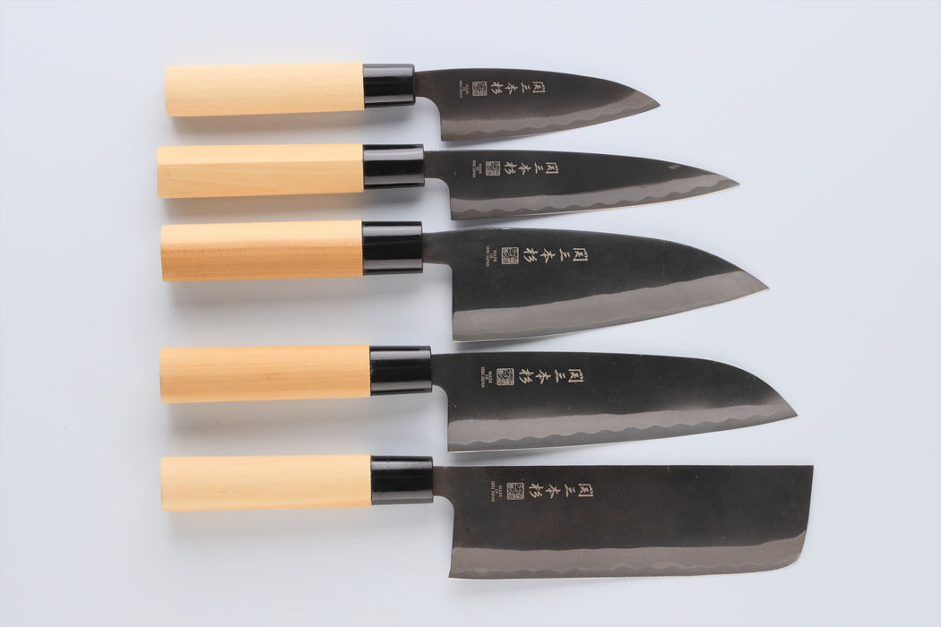 Seki Sanbonsugi Kurouchi Japanese Small Sushi Sashimi Knife 5.3 inch (135mm) - Japanese Steel Kitchen Knives, Wooden Handle, Made in Seki Japan