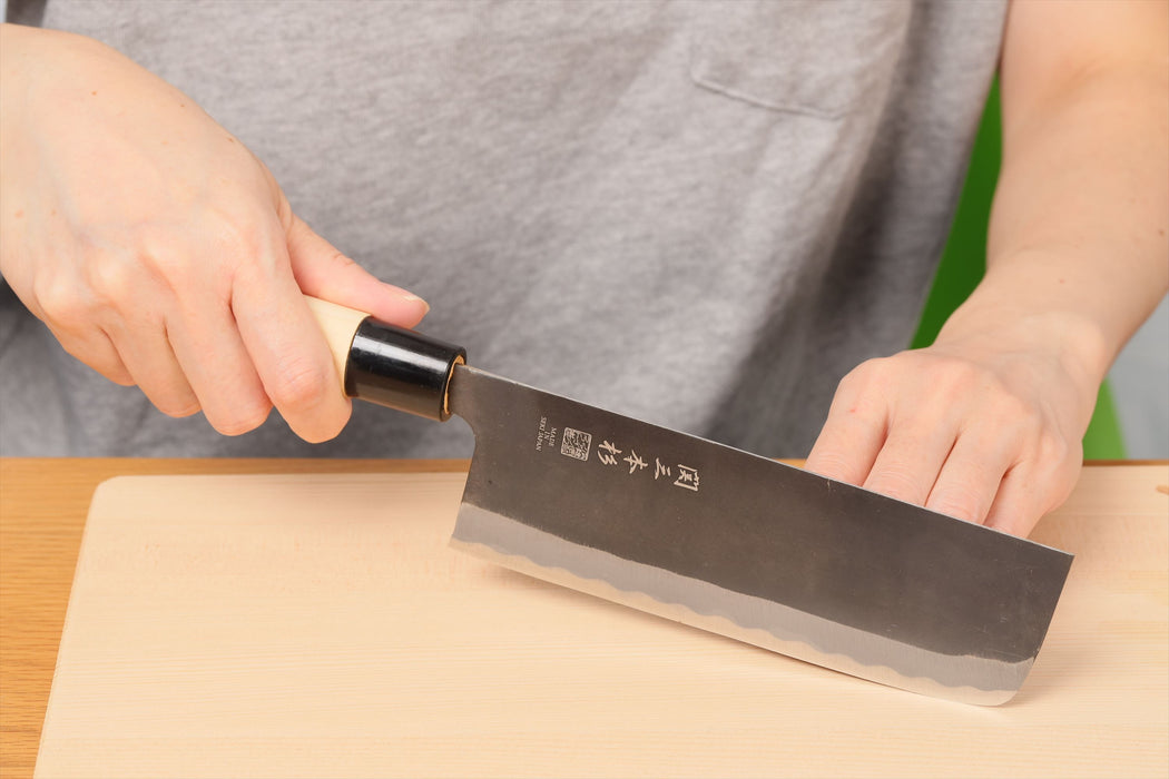 Seki Sanbonsugi Kurouchi Japanese Nakiri Knife 6.5 inch (165mm) - Japanese Steel Kitchen Knives, Wooden Handle, Made in Seki Japan