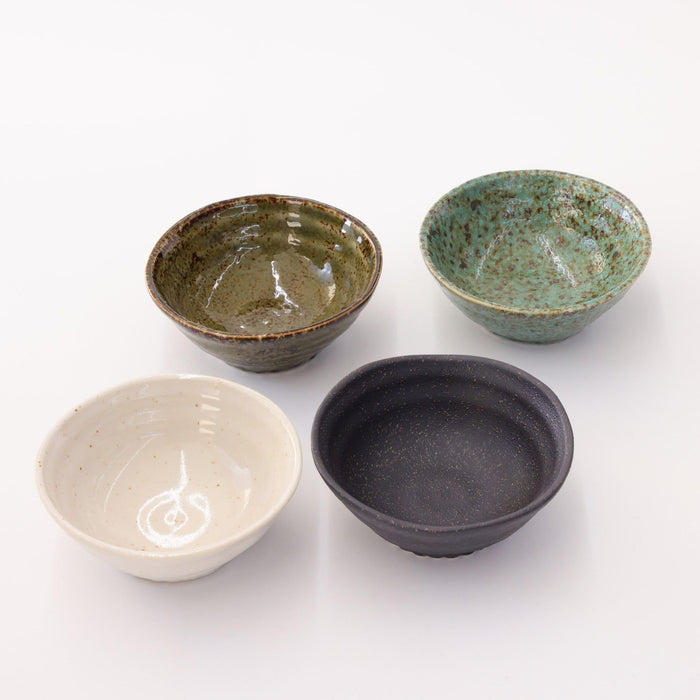 Mino Ware Japanese Sake Cup Set of 4 – Jomon Ochoko, Traditional Glazes