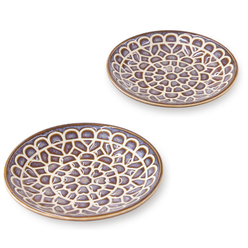 MIno Ware Small Plate Set, Lace 3.9" Plate, Brown, Japanese Ceramic Plate, Microwave/Dishwasher Safe, Set of 2