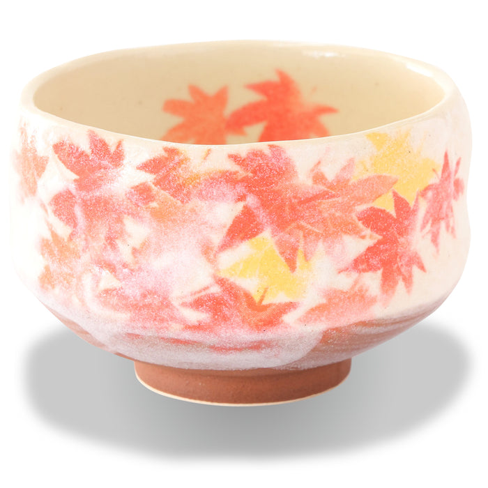 Mino Ware Mini Matcha Bowl, 3.7 inch, Momiji-Maple Red, Japanese Pottery, Small Tea Bowl, 5.4 floz