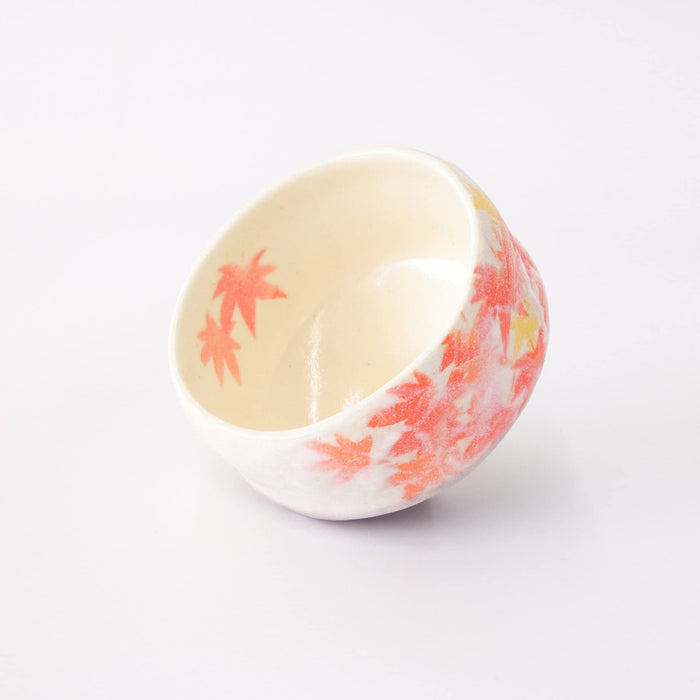 Mino Ware Mini Matcha Bowl, 3.7 inch, Momiji-Maple Red, Japanese Pottery, Small Tea Bowl, 5.4 floz