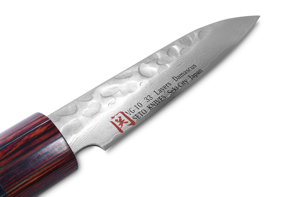 Iseya Jihei Hand-Forged Damascus Paring Knife 76mm Japanese Knife Laminated Wood Handle Mahogany Ferrule I-0