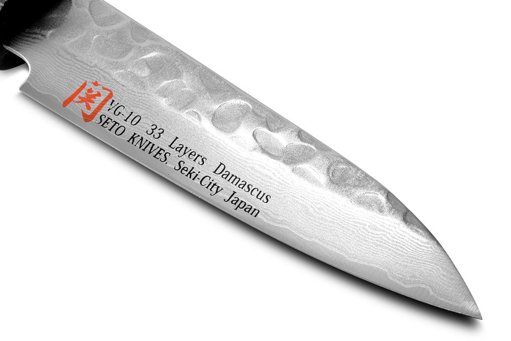 Iseya Jihei Hand-Forged Damascus Paring Knife 76mm Japanese Knife Laminated Wood Handle Mahogany Ferrule I-0