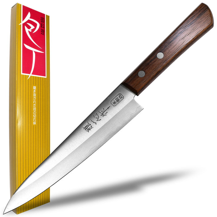 Seki Japan KANETSUGU Japanese Utility Petty Knife, AUS8 SUS410 Stainless Steel Fruit Knife, Rose Wood Handle, 150 mm (5.9 in)