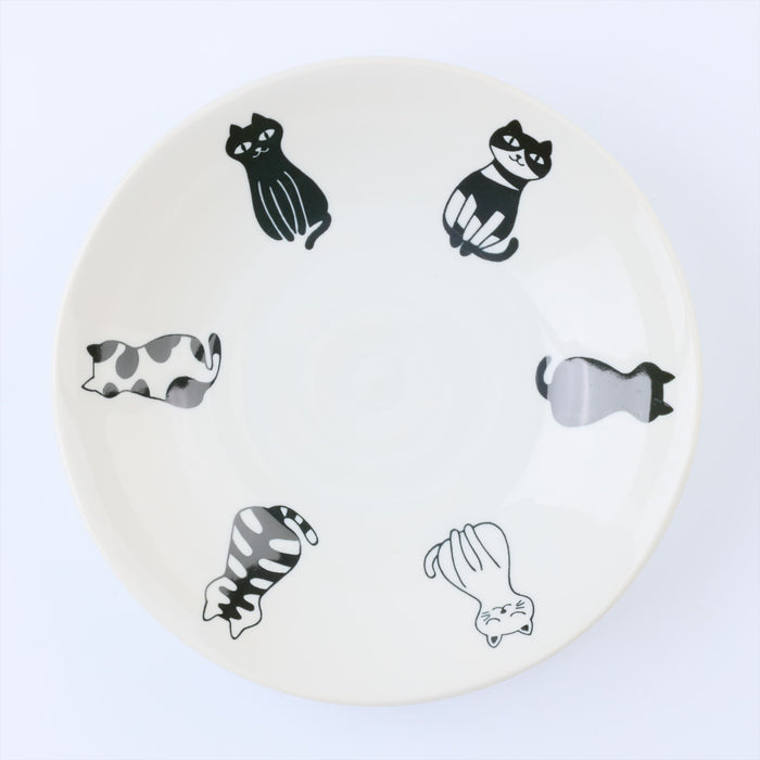 Mino Ware Serving Plates Set, Set of 2, Sitting Cats Design, Lightweight, Japanese Ceramic Plate, Microwave/Dishwasher Safe, 6.3"