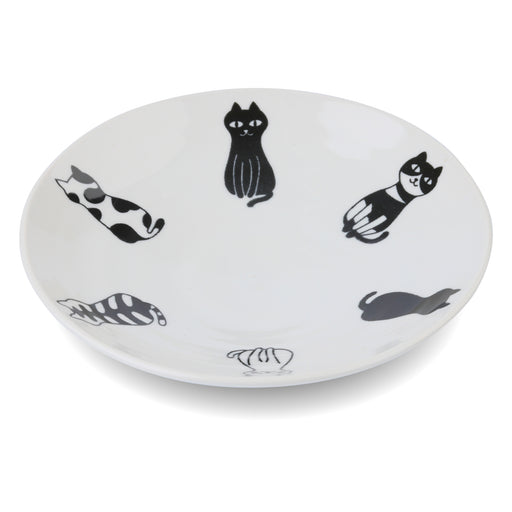 Mino Ware Serving Plate, Sitting Cats Design, Lightweight, Japanese Ceramic Plate, Microwave/Dishwasher Safe, 4.8"