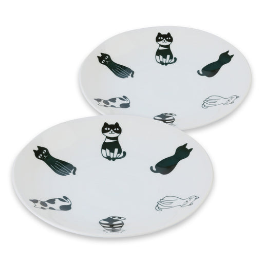 Mino Ware Dinner Plates Set, Set of 2, Sitting Cats Design, Lightweight, Japanese Ceramic Plate, Microwave/Dishwasher Safe, 9.2"