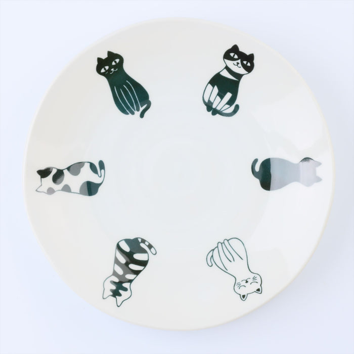 Mino Ware Dinner Plates Set, Set of 2, Sitting Cats Design, Lightweight, Japanese Ceramic Plate, Microwave/Dishwasher Safe, 9.2"