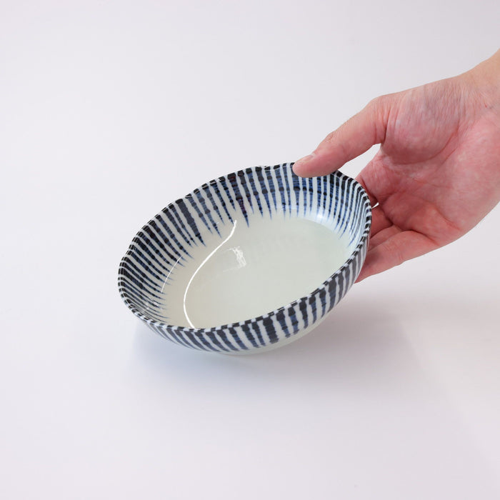 Mino Ware Blue Serving Bowl, Japanese Bowls Made in Japan,17 oz, Microwave & Dishwasher Safe,6.1 inch