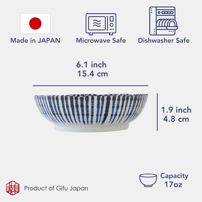 Mino Ware Blue Serving Bowl, Japanese Bowls Made in Japan,17 oz, Microwave & Dishwasher Safe,6.1 inch