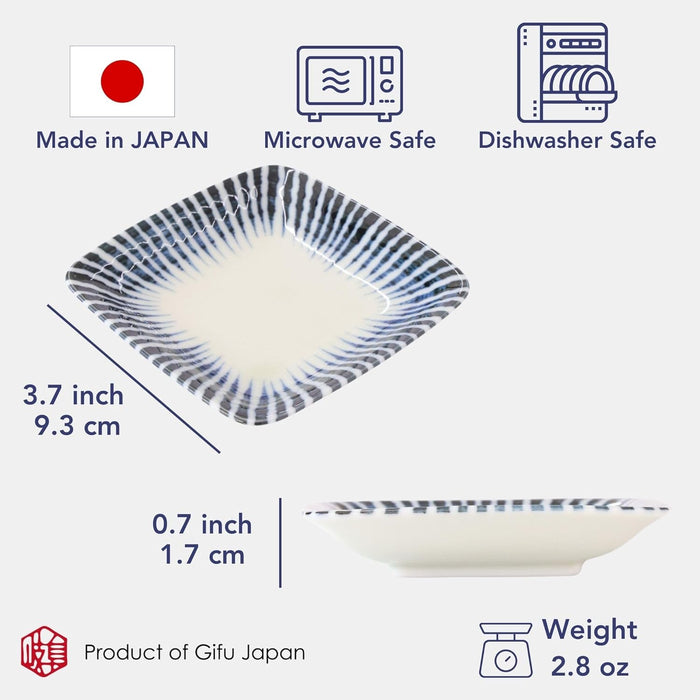 Mino Ware Soy Sauce Dish Set, Dipping Plates for Sushi dinner, Sendan-Tokusa, 3.7 inch, Japanese Ceramic Plate, Set of 2
