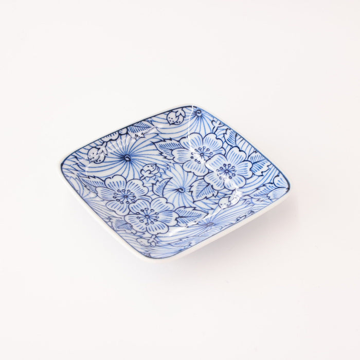 Mino Ware Small Plate Set,Lightweight, Square Plate, 3.7 inch, Japanese traditional Design, Ceramic Plate, Set of 4