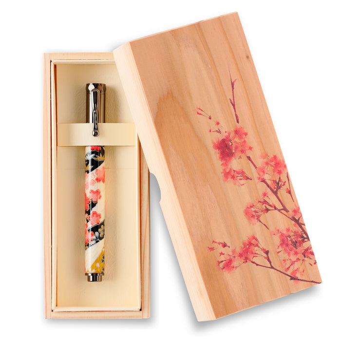 Yuzen Mino Washi Cap Type Medium Nib Fountain Pen Cherry Blossoms and Tanzaku